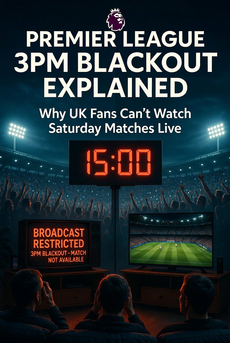 Football fans watching Premier League matches during the UK 3pm blackout rule with live sports streaming on television.
