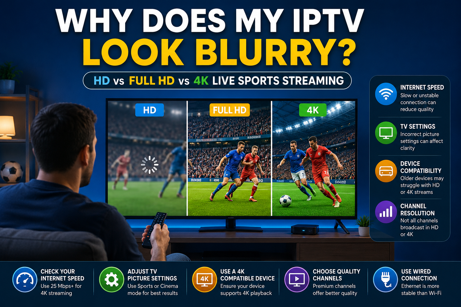 Read more about the article Why Does My IPTV Live Sports Streaming Look Blurry? 7 Reasons You’re Not Getting True HD, Full HD or 4K Picture Quality