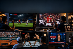 Network operations engineers monitoring IPTV channels, sports feeds, EPG synchronization, and customer requests to keep a streaming service updated and reliable.