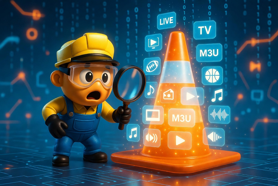 VLC IPTV Guide showing VLC Media Player streaming live TV and sports using an IPTV playlist.